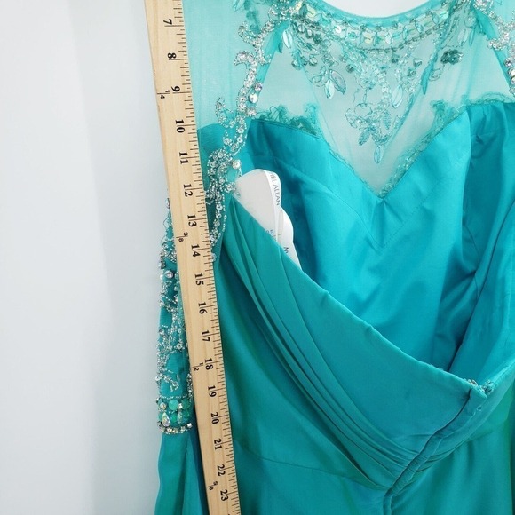 Rachel Allan 22w Prom Dress Teal Beaded Sequin Cap Sleeve Mesh Layered Maxi Long - Picture 12 of 16